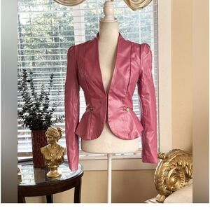 Fashion Nova Pink Faux Leather Peplum Blazer